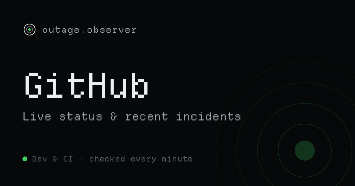 Is GitHub down? GitHub status & incidents · Outage Observer